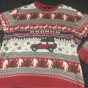 Ugly Christmas Sweater Festive Ford Bronco Red and White Crewneck Sweater